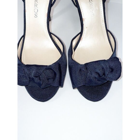 Caparros Navy Blue Heels Bow Peep Toe Pump Dressy Nautical Formal Stiletto 9.5 B - Picture 7 of 16
